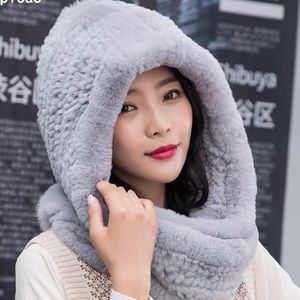 Real Rabbit Knit fur hat and scarf in one